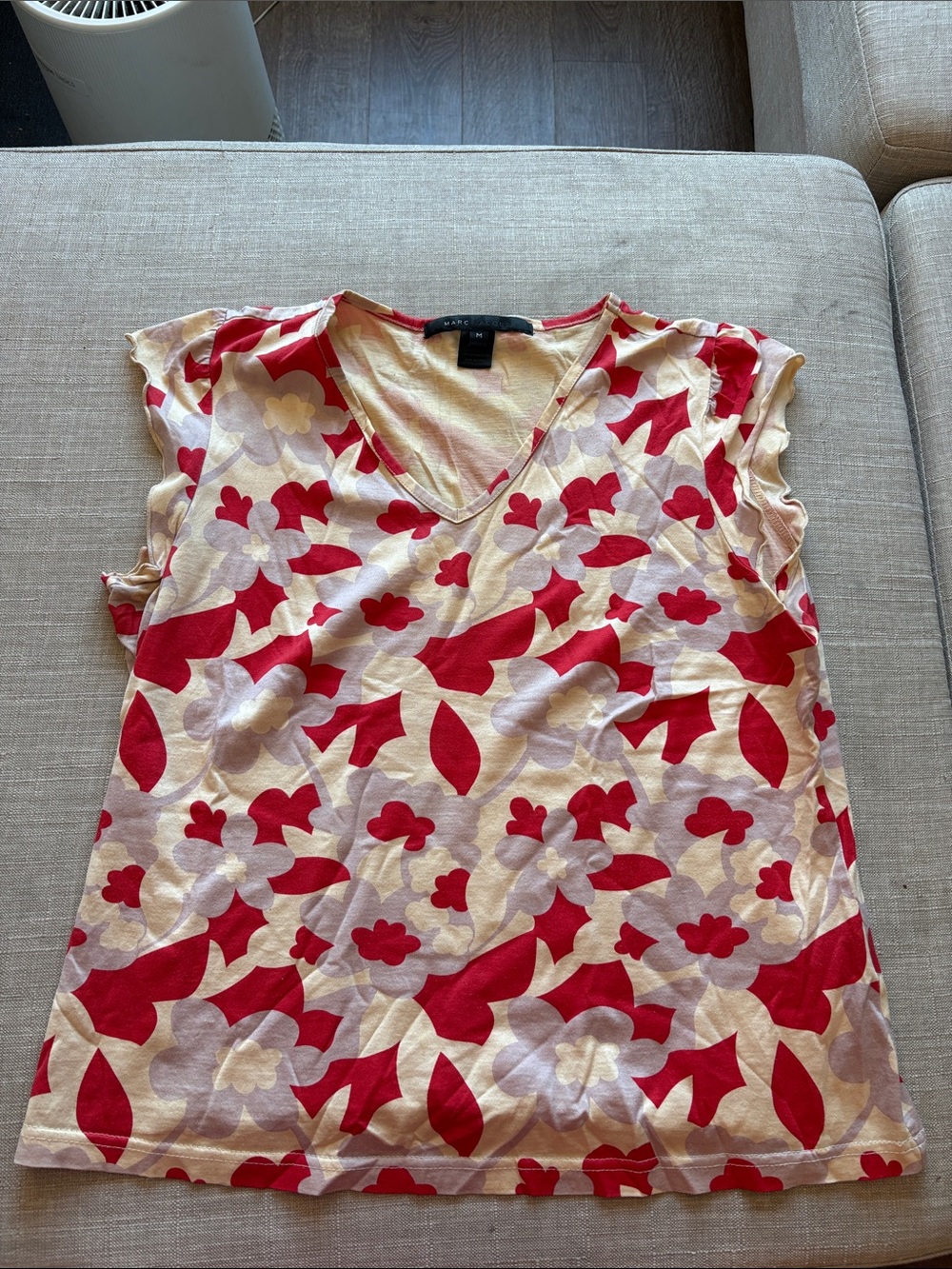 Marc Jacobs Cream & Red Floral V-Neck Tank Top